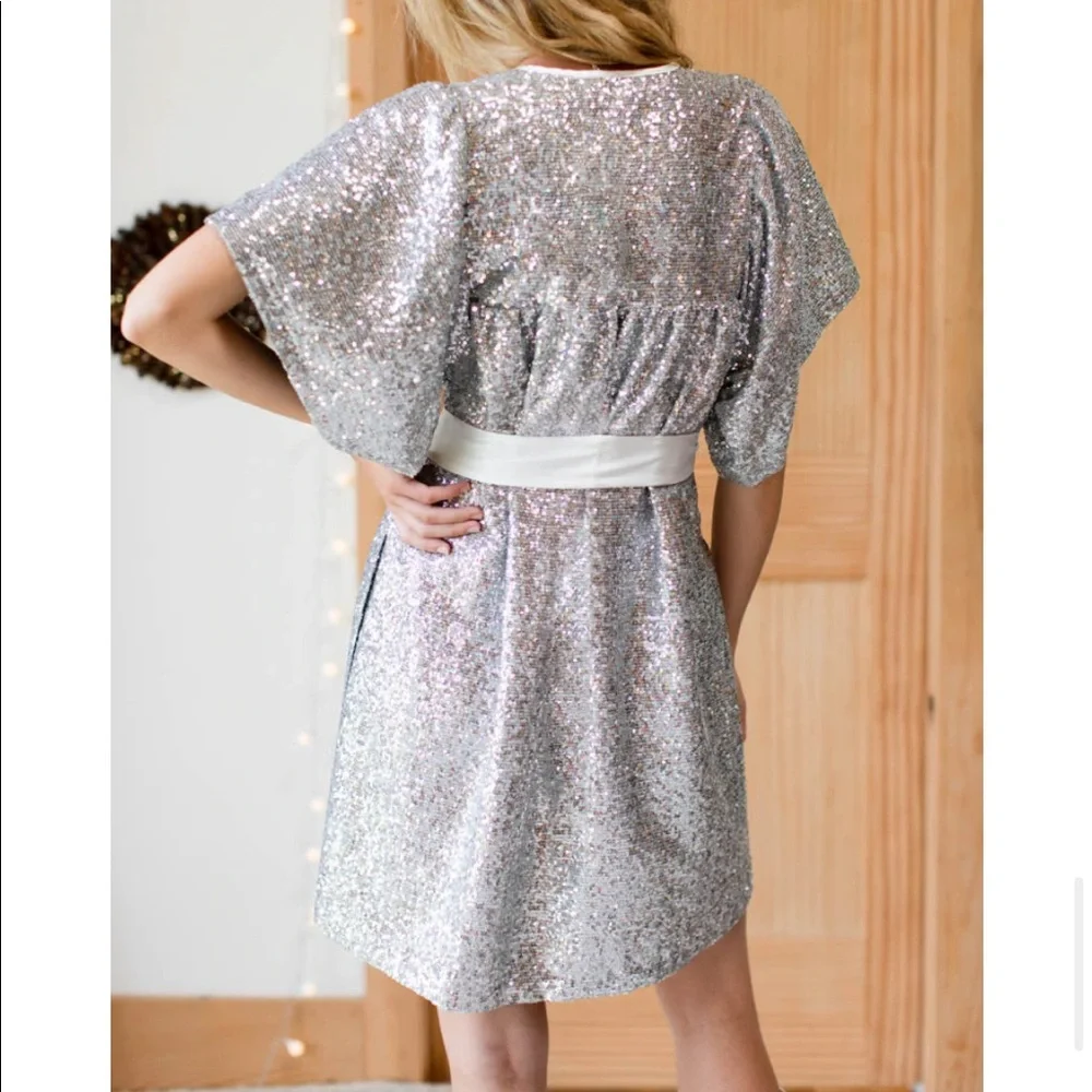 EMERSON FRY Marion Short Dress - Silver Sequin XXS - Picture 13 of 15